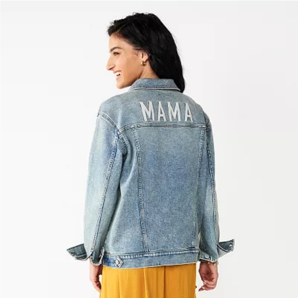 Maternity Sonoma Goods For Life Embroidered "Mama" Jean Jacket, NWOT